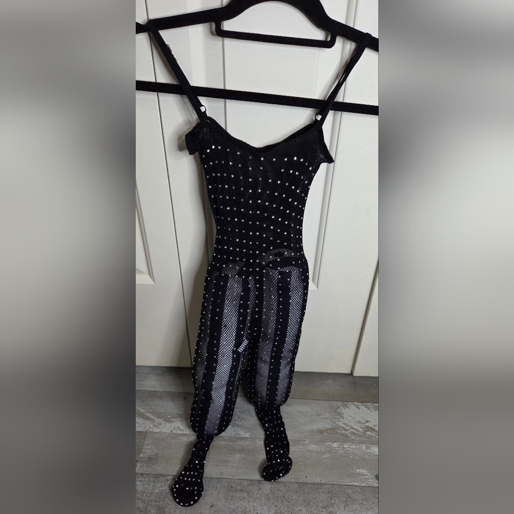 Discovery Black and with Silver Shiny Stones. Cat Body Suit